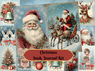 Christmas-Printable Junk Journal Kit, Journal Pages, ATC Cards, Digital Download