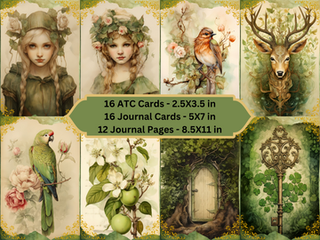 Enchanted Forest - Printable Junk Journal Pages, Journal Cards, ATC Cards, Digital Download