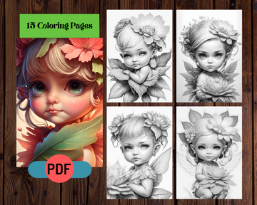 Cute Forest Baby Fairies Grayscale Coloring Pages