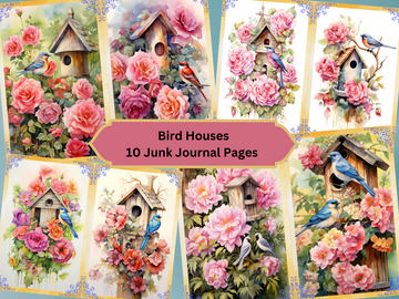 Bird Houses -Junk Journal Pages, Craft Supplies, Scrapbooking, Printable Journal Pages