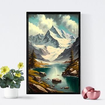 Swiss Alps Oil Painting Digital Wall Art
