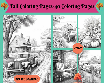 Fall Coloring Pages-Printable Grayscale Coloring Pages, Digital download