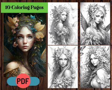 Enchanting Fantasy Forest Fairies Grayscale Printable Coloring Pages for Adults