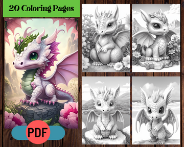 Fantasy Dragons In Beautiful Landscapes Grayscale Printable Coloring Pages