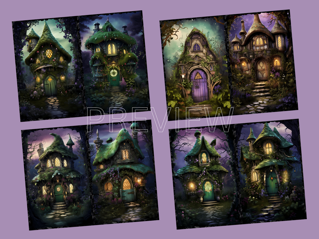 Whimsical Cottages - Printable Junk Journal Pages, Digital Download