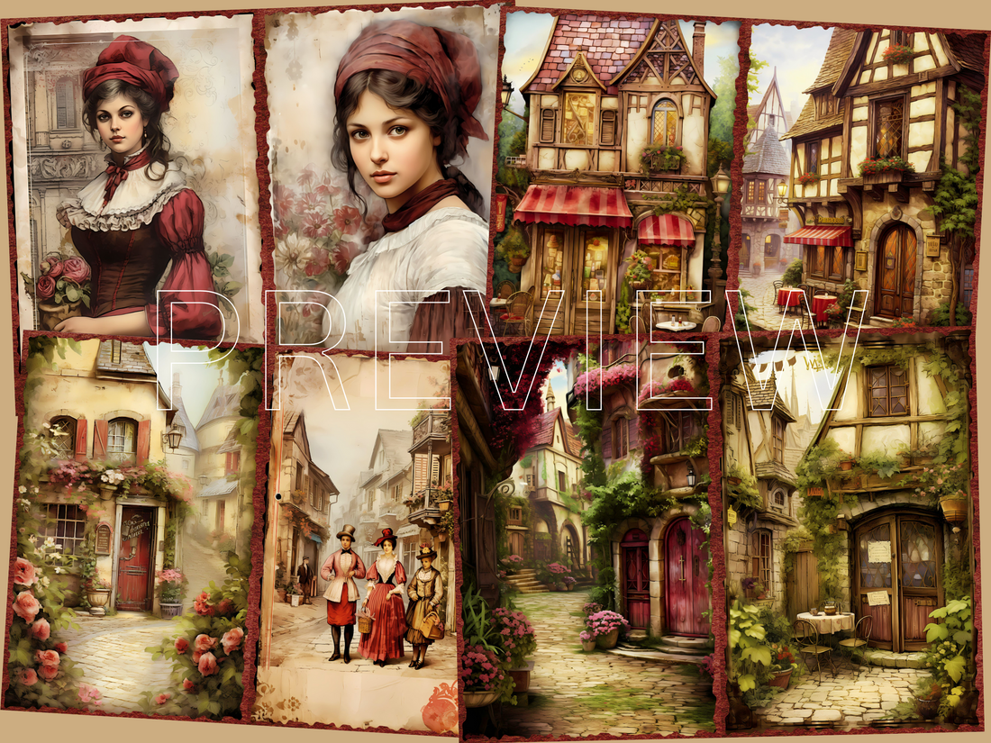 Rustic 1500's European Village-Printable Junk Journal Pages, Journal Cards, ATC Cards, Digital Download