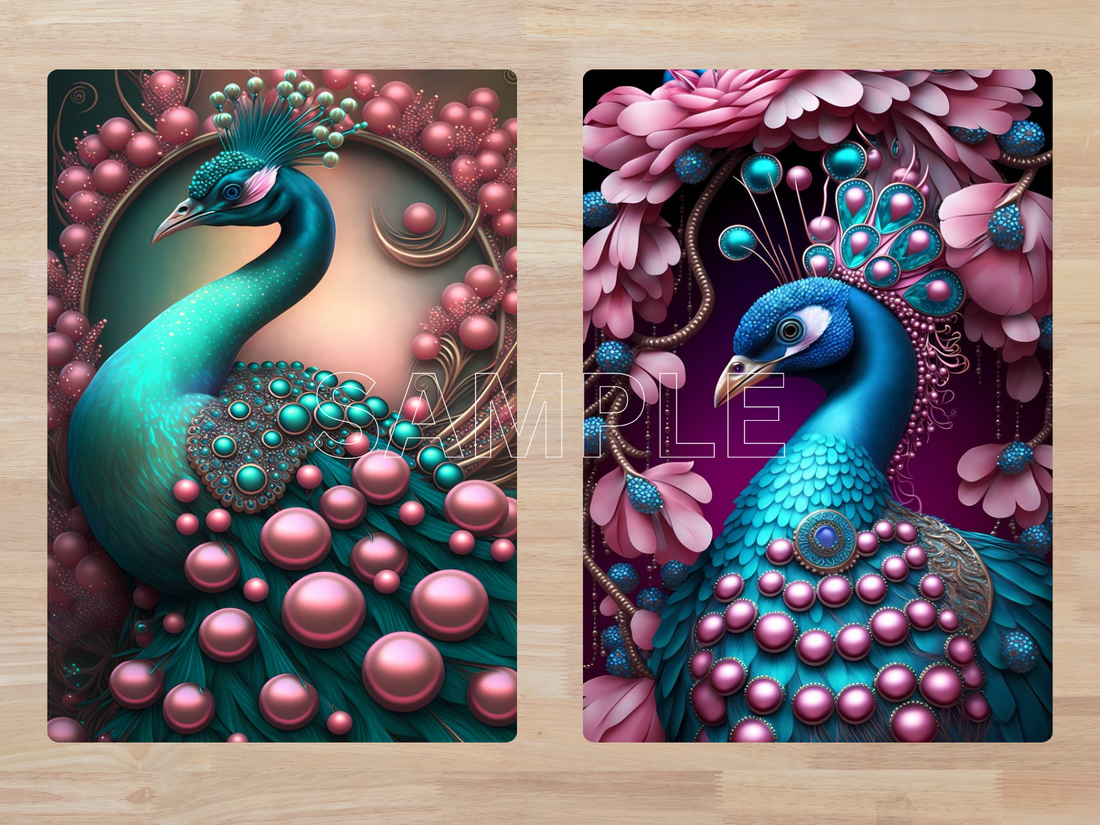 Ethereal Peacocks  Digital ATC Cards, Set of 8, Digital Download