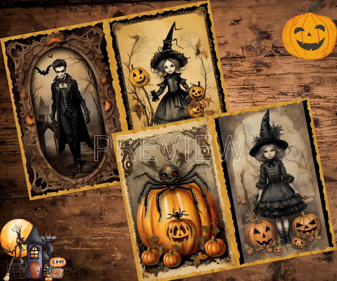 Spooky Halloween - Printable Junk Journal Kit, Journal Cards, ATC Cards, Digital Download