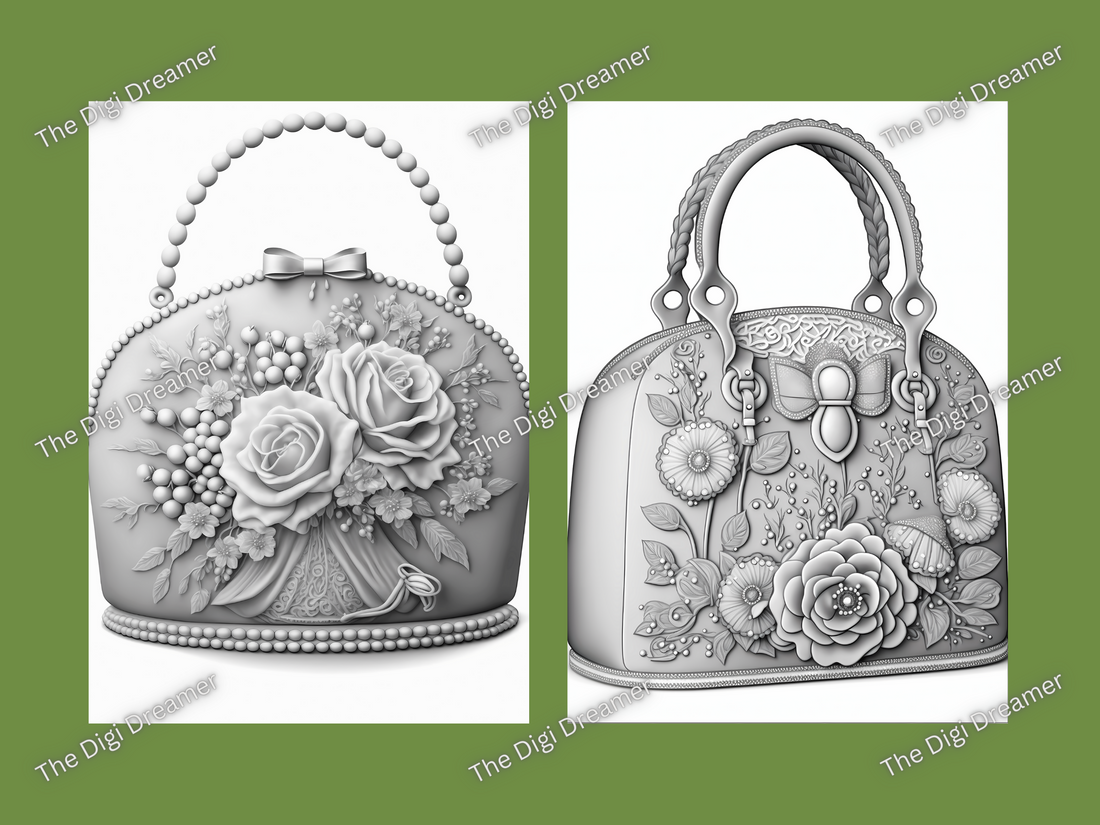 Fantasy Handbags Grayscale Coloring Pages For Adults & Kids