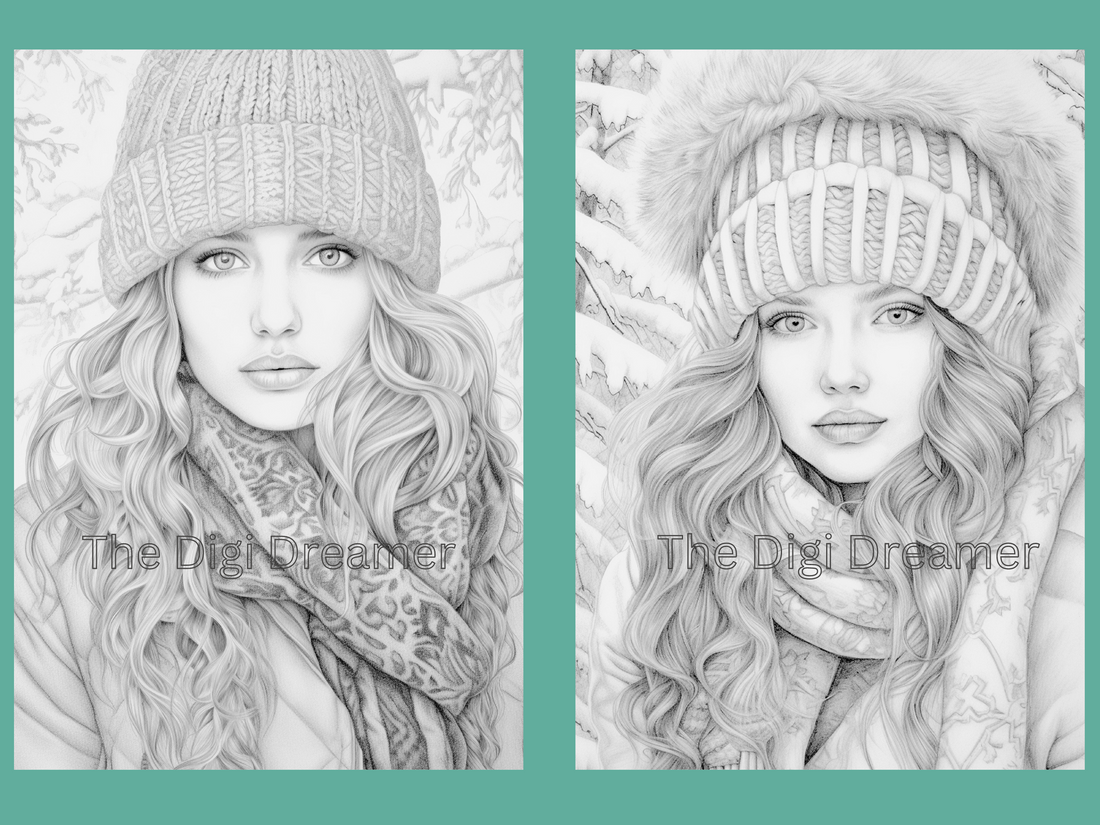 Winter Beauties Grayscale Coloring Pages