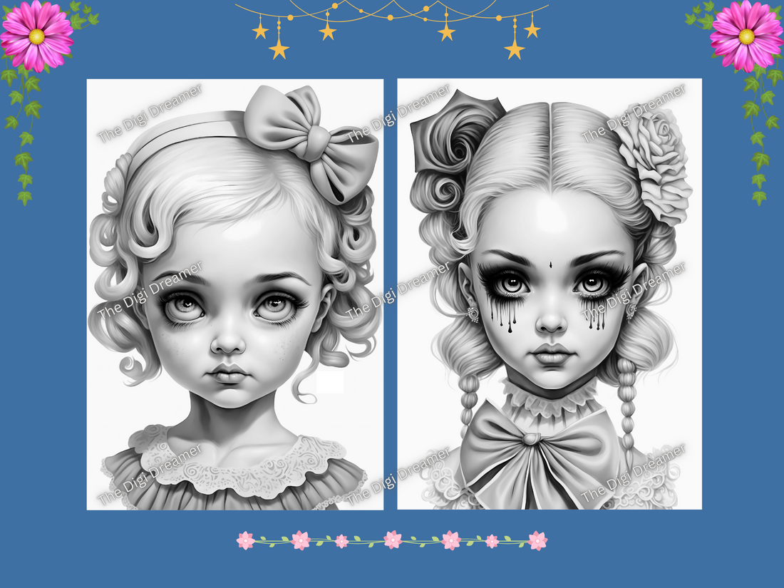 Scary Girls Grayscale Printable Coloring Pages For Adults