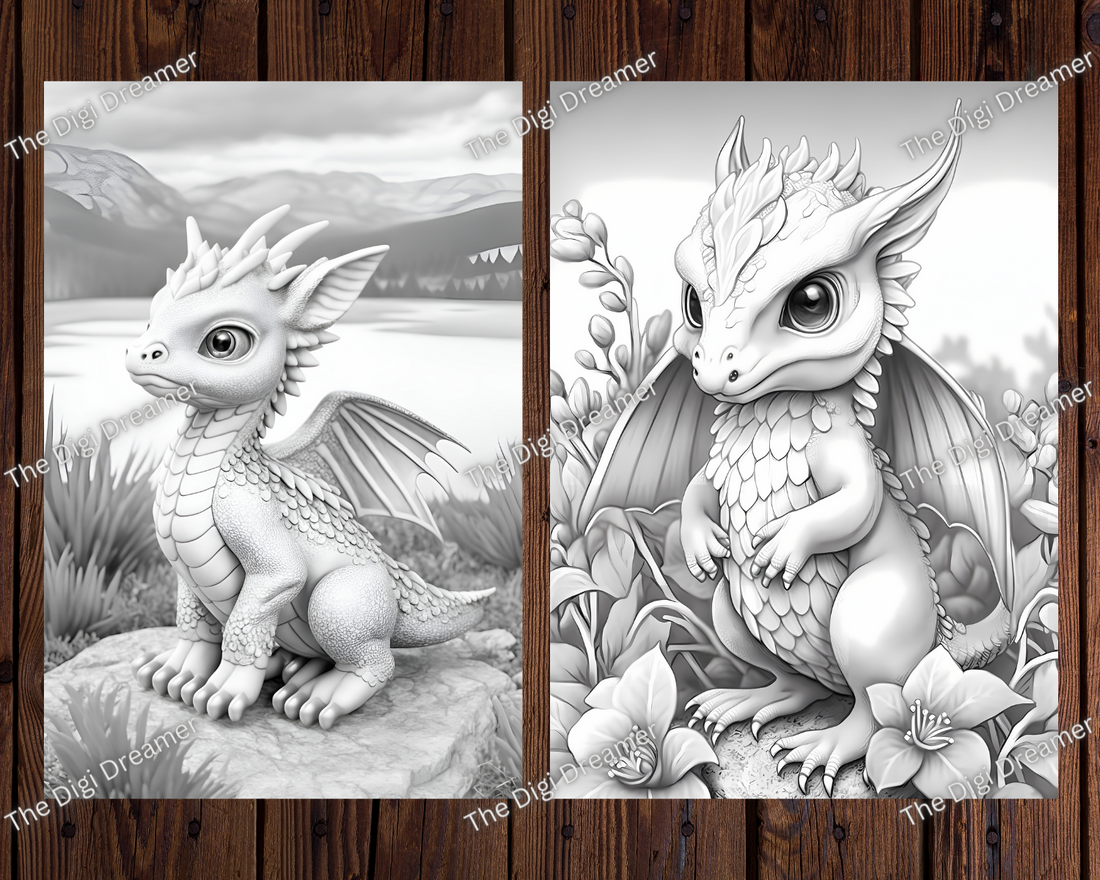 Fantasy Dragons In Beautiful Landscapes Grayscale Printable Coloring Pages