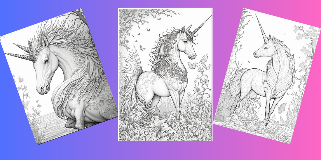 Fantasy Unicorns Grayscale Printable Coloring Pages For Adults & Kids